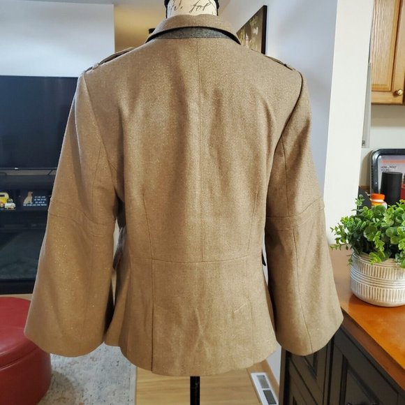 NWT $168 Banana Republic Wool-Blend Tan Lurex Military Blazer Jacket, Sz 12 - Picture 5 of 13